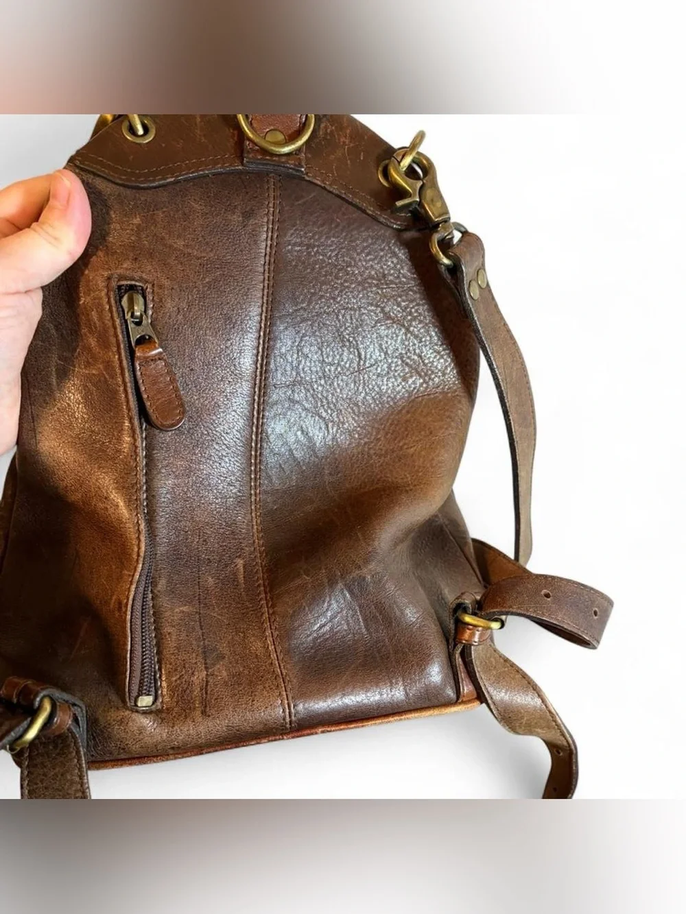 Vintage M. London New York Leathercraft Brown Leather Backpack Purse - Picture 5 of 8
